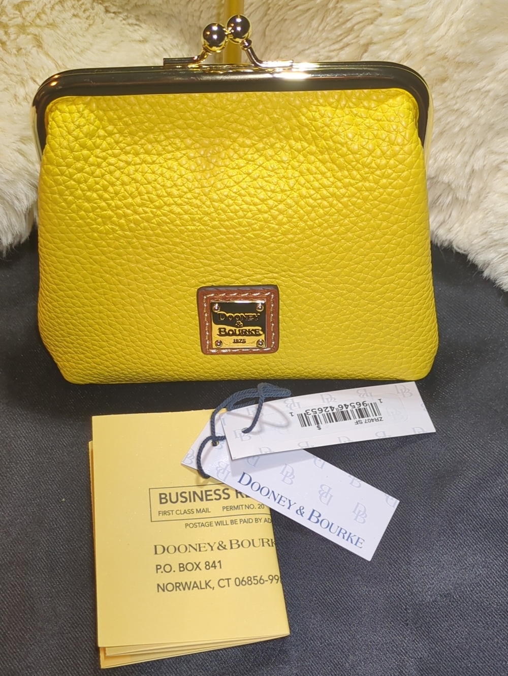 Dooney & Bourke Yellow Pebbled Leather Kiss-Lock Wristlet  NOW ONLY $85